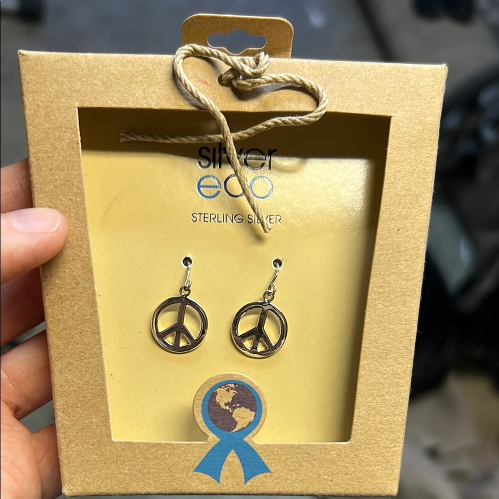 Silver Eco Peace Sign Earrings